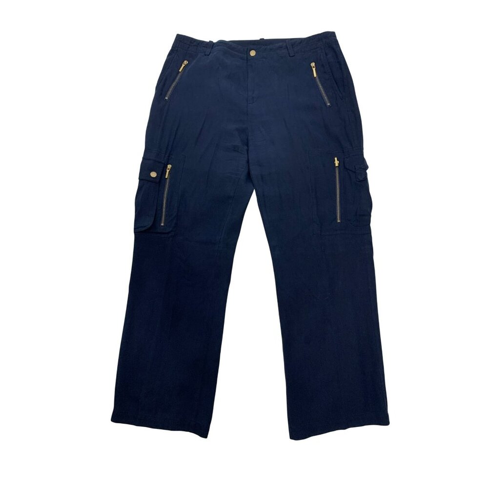 Rare Y2k 90s 2000s Lauren Ralph Lauren Womens 16W Navy Cargo Pants 100% Silk